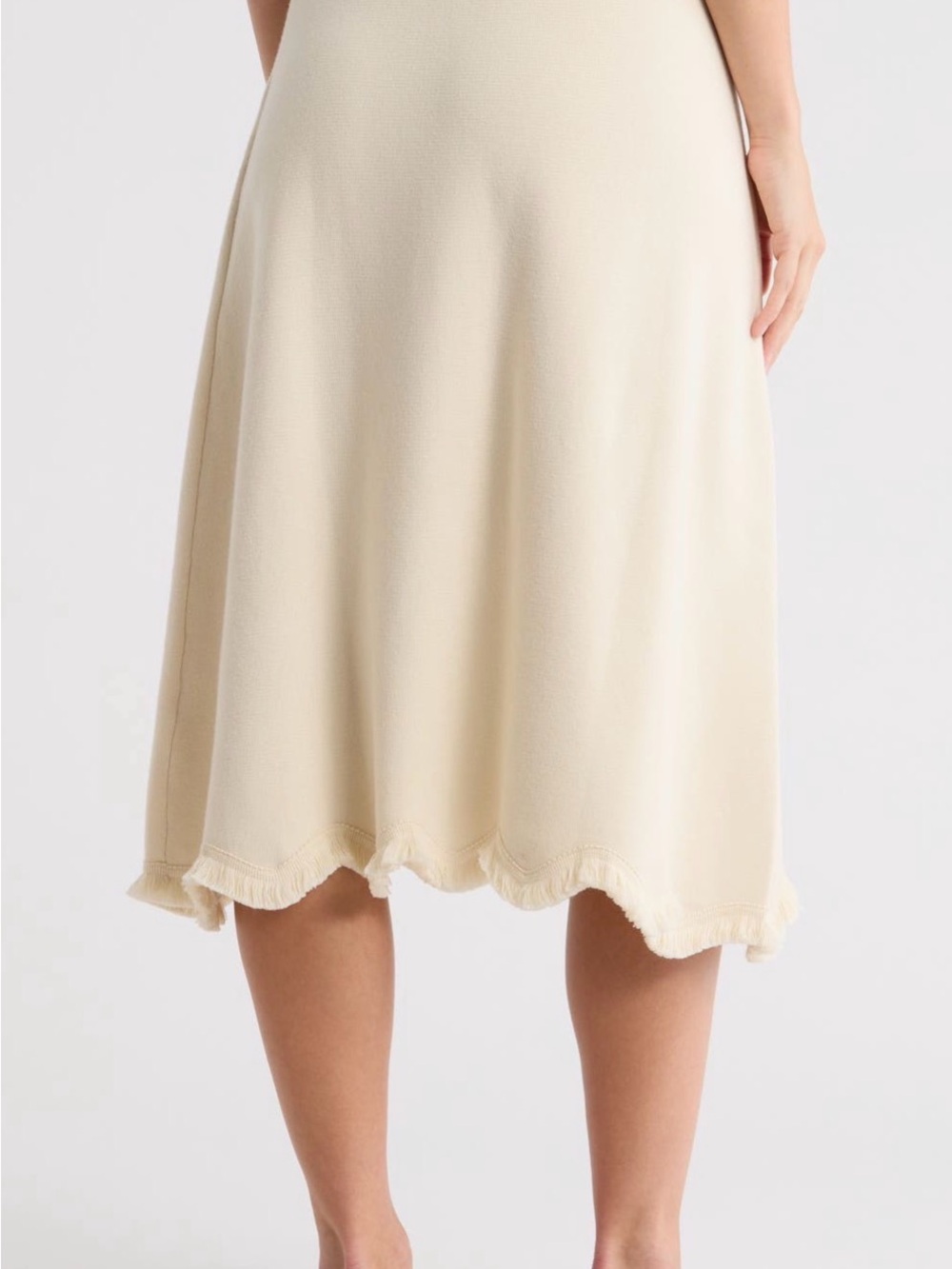 Adrianna Papell Soft Cream Midi Skirt with Fringe Hem